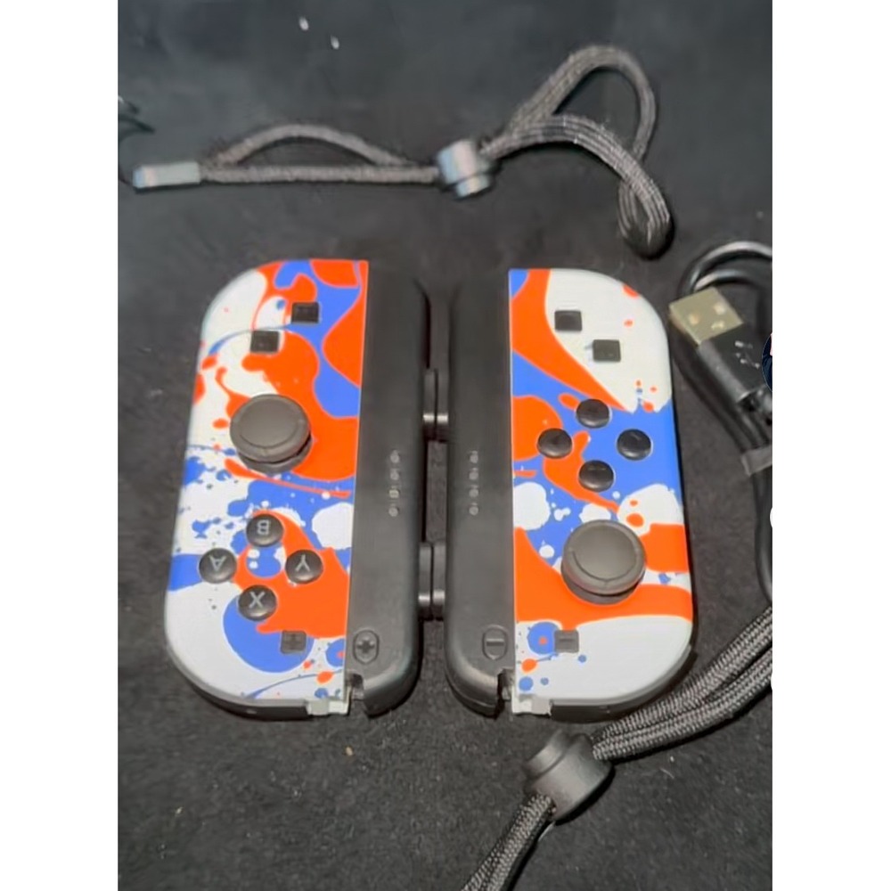 Nintendo Switch Joy-Con Controllers Custom Paint Splatter Orange Blue White Set